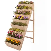 Costway 8-laags verticaal tuinbed, vurenhouten bloembed, verticale plantenbak met plantenbakken, houten bloementrap, bloembak voor terras, balkon, tuin (Natuurlijk)
