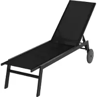 KOMFOTTEU tuinligstoelen met wielen, ligstoel met 6-voudig verstelbare rugleuning, outdoorligstoel van stof met metalen frame, belasting 150 kg