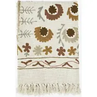 Madam Stoltz - Suzani Plaid - Handgeborduurd - 130x180cm - Off white