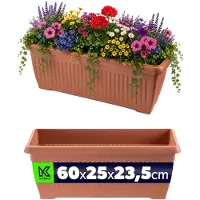 Kadax bloembak 60 x 25 x 24 cm, rechthoekige plantenbak voor bloemen, kruiden en planten op de vensterbank, balkonbak van kunststof (terracotta)