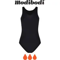 Modibodi Menstruatie Zwemkleding Tiener Super Absorberend Racerback Badpak Zwart Y14-16