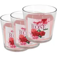 Discountershop Geurkaarsen Roos in Glas - Set van 3 Grote Geurkaarsen - 3 Lonten - Rose Scented Candle - 48 Branduren