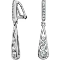Traveller Clip Oorbellen - Oorclips Dames - Hangers - Zilverkleurig - Kristallen - Druppelvormig - Geplatineerd - 35x7mm - 157886