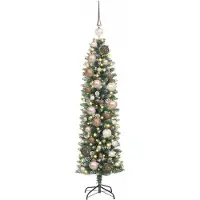 vidaXL Kunstmatige slanke kerstboom met 150 LED Groen en Wit 120 cm