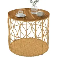 Outsunny Salontafel-Acaciahout, PE-rotan-Ø50 x 47,5H cm-Teak