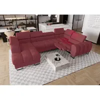 Fun-Möbel Zitmeubel met slaapbank, model BASTIEN RELAX, bekleed met stof Gemma in de kleur Bordeaux, met een ottoman aan de linkerkant