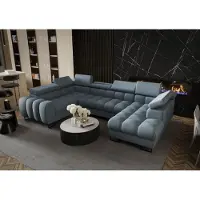 Fun-Möbel Zitmeubel met slaapbank BASTIEN, bekleed met stof in terra-turquoise kleur, met een hocker aan de rechterkant