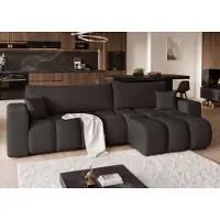 Fun-Möbel Eckbank, slaapbank, bank ANABEL MAX, bekleding: stof, kleur: zwart, met ottomaan aan de rechterkant