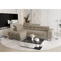 Fun-Möbel Eckbank met slaapfunctie, model BASTIEN, bekleed met stof in terra-beige kleur, met een losse ottomaan aan de linkerkant