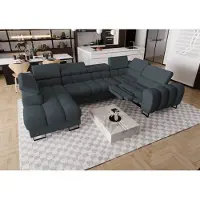 Fun-Möbel Zitmeubel met slaapbank, model BASTIEN RELAX, bekleed met stof Moly in de kleur grafiet, met een hocker aan de linkerkant