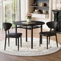 MODFU - Ronde Eethoekset - Met 2 Stoelen En Glazen Inzet - Minimalistisch - Voor Eetkamer Of Woonkamer - MDF En Metaal - Zwart - 100 Cm
