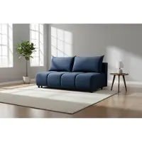 Fun-Möbel Driezitsbank met slaapfunctie, model XENIO, bekleed met stof, donkerblauw