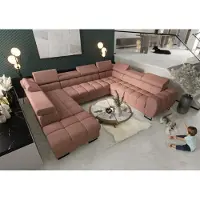 Fun-Möbel Zitmeubel met slaapbank BASTIEN XL, bekleed met stof Moly in de kleur oudroze, met een hocker aan de linkerkant