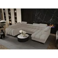Fun-Möbel Zitmeubel met slaapbank BASTIEN, bekleed met stof in de kleur terra beige, met een hocker aan de rechterkant
