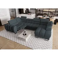 Fun-Möbel Zitmeubel met slaapbank, model BASTIEN RELAX, bekleed met stof Moly in de kleur grafiet, met een hocker aan de rechterkant