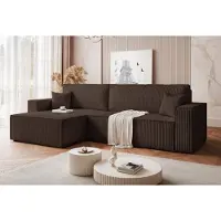 Fun-Möbel Eckbank, slaapbank, bank ADARA MAX, bekleed met stof Poso, bruin, met een chaise longue aan de linkerkant