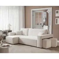 Fun-Möbel Eckbank, slaapbank, bank ADARA, inclusief hocker, bekleed met stof Centaur in crème kleur, met een chaise longue aan de linkerkant