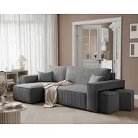 Fun-Möbel Eckbank, slaapbank, bank ADARA, inclusief hocker, stof Poso, grijs, chaise longue links