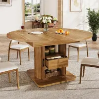 MODFU - Uitschuifbare Eettafel - Rond Naar Ovaal - Modern - MDF - Zwartbruin - 118-158 X 118 X 76 Cm