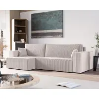 Fun-Möbel Eckbank, slaapbank, bank ADARA MAX, bekleed met stof Poso in de kleur crèmekleurig, met een chaise longue aan de linkerkant