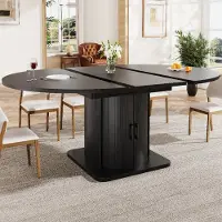 STILVORA Uitschuifbare Eettafel - Rond Naar Ovaal Met Lade - Voor Eetkamer En Thuiswerkplek - MDF - 118-158x118x76 cm - Zwart