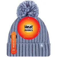 Heat Holder Dames Geribbelde Cuffed Thermisch Geïsoleerde Winter Pompon Muts