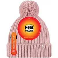 Heat Holder Dames Geribbelde Omgerolde Thermische Geïsoleerde Winter Pompon Muts