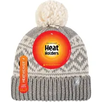 Heat Holder Dames Patroon Omgevouwen Bobble Muts | | Chunky Kabelbrei met Heatweaver Fleece Binnenvoering | Billingen Stijl - Lichtgrijs