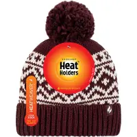 Heat Holder Dames Geprinte Omgeslagen Bobble Muts | | Chunky Kabelbrei met Heatweaver Fleece Voering | Billingen Stijl - Wijn