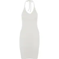 Urban Classics Midi-jurk - Ladies Rib Jersey Neckholder Dress - XS tot XL - voor Vrouwen - gebroken wit - Maat M