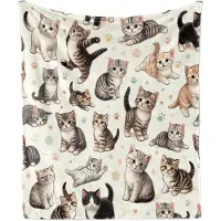 Abakuhaus Kat zachte flanellen fleece deken, kleine kittens spelen vrolijke houding, knusse pluche deken, 125 x 175 cm, taupe grijs