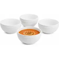 Vessia Soepkommen Versailles - wit - 8x stuks - 15 x 8 cm - keramiek - kommetjes / schaaltjes - 600 ml - stapelbaar
