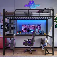 Sweiko Hoogslaper - 90 x 200 cm - Bureau - Opbergrek - USB/Type-C - LED-verlichting - Zwart