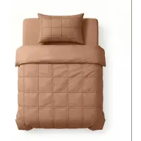 Sleeptime Dekbedovertrekset Geruit Pintuck 140 x 200/220 + 1 Kussensloop 60 x 70 cm - Microvezel - Mokka