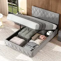 MODFU Gestoffeerd Bed 140x200 cm – 204x104,5x100-110 cm – Hollands fluweel – Zacht hoofdbord – Incl. lattenbodem – Hotelgevoel