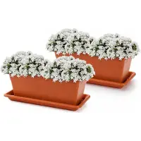 PlasticForte Plantenbakken met water opvangschotels - terracotta - 2x stuks - 40 x 18 x 15 cm - tuin - balkon - terras - rechthoek