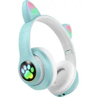 Avizar , Bluetooth-kinderkoptelefoon met lichtgevende RGB-kattenoren, mintgroen