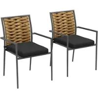 STILVORA Tuinstoel 57 X 58 X 87 Cm - Set Van 2 Stapelbaar Met Kussens En Armleuningen - Voor Tuin Terras En Balkon - Staal Zwart
