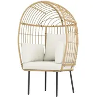STILVORA Tuinstoel 95 X 80 X 155 Cm - Eivormige Loungestoel Met Afneembare Kussens - Voor Balkon Terras Veranda - Rattan - Beige