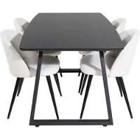 Ebuy24 IncaBLBL eethoek eetkamertafel uitschuifbare tafel lengte cm 160 / 200 zwart en 4 Velvet eetkamerstal fluweel beige,