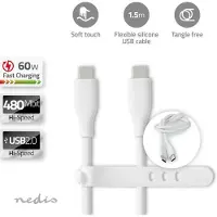 Nedis USB-Kabel | USB 2.0 | USB-C Male | USB-C Male | 60 W | 480 Mbps | Vernikkeld | 1.50 m | Rond | Silicone | Wit | Doos - CCGB60820WT15