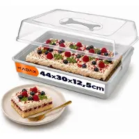 Kadax Taartdoos met deksel, 44 x 30 x 12,5 cm, kunststof taarthouder, transportdoos met handvat, bakvorm, voor blikcake, muffins, rechthoekig, voedseldoos (grijs)