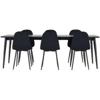 Ebuy24 Ellis eethoek tafel 85x230cm en 6 velours stoelen zwart.