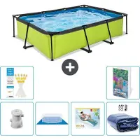 OEM Rechthoekig, lichtgroen zwembad - 300 x 200 x 65 cm - Inclusief pomp, bodembedekking, loungebed, parasol - 7-delig