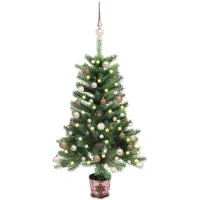 Prolenta Maison Exclusive - Kunstkerstboom met verlichting en ballen, 90 cm, groen