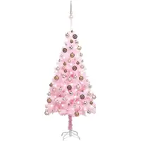 Prolenta Maison Exclusive - Kunstkerstboom met verlichting en ballen, roze, 150 cm