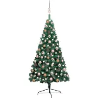 Prolenta Maison Exclusive - Kunstkerstboom, half, met verlichting, groene ballen, 120 cm