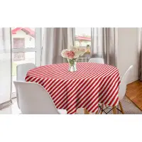 Abakuhaus zuurstok ronde tafelkleed, diagonale rode lijnen, cirkelvormige tafelkleed voor eetkamerkeukendecoratie, 150 cm, rood-wit