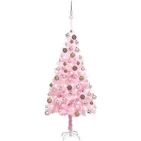 Prolenta Maison Exclusive - Kunstkerstboom met verlichting en ballen, roze, 180 cm