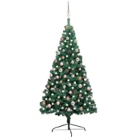 Prolenta Maison Exclusive - Kunstkerstboom, halver grootte, met verlichting, groene ballen, 180 cm